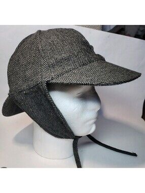 Elope Sherlock Holmes Deerstalker Hat Grey Herringbone Cotton Ear Flaps Cap